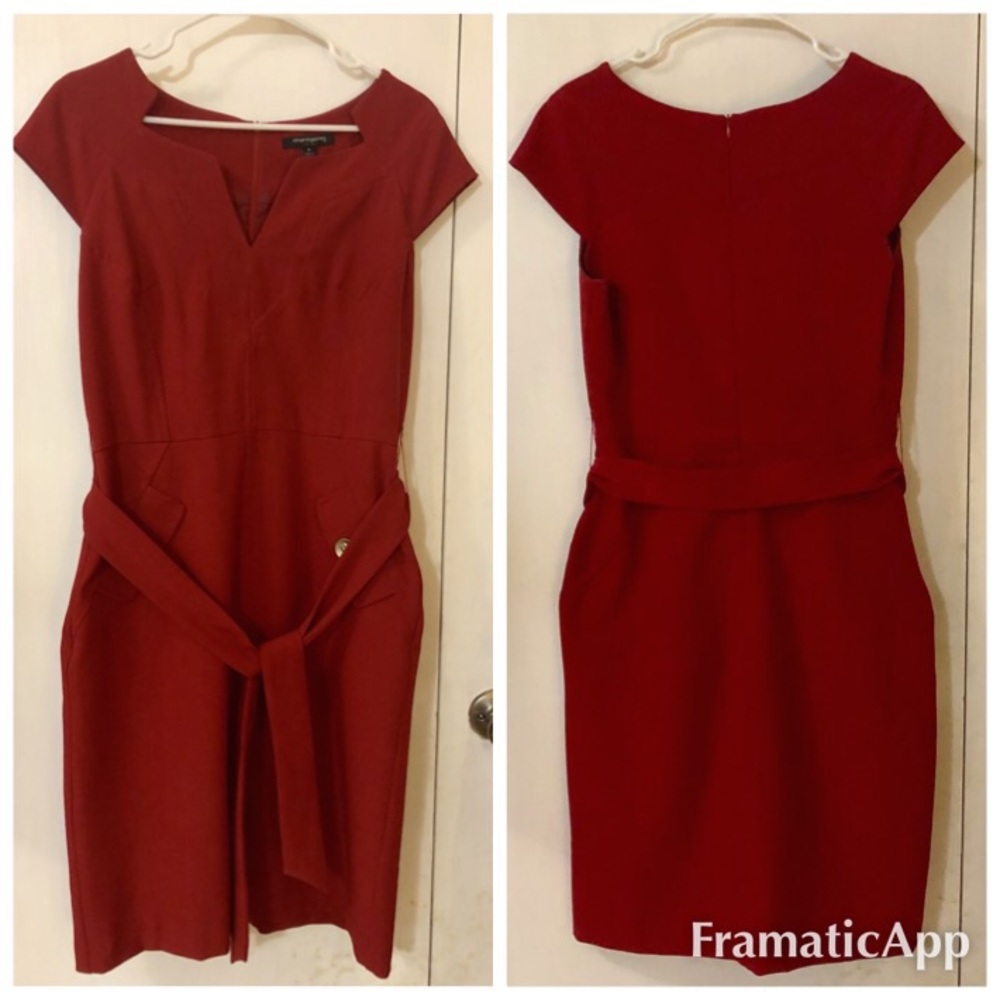 Red, Cap-Sleeved Dress w/ waist cinching sash